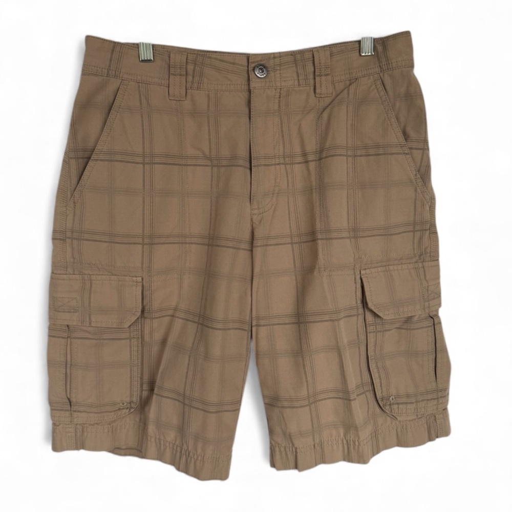 Koppen Men’s Brown Plaid Cargo Shorts Utility Outdoor Casual Size 30
